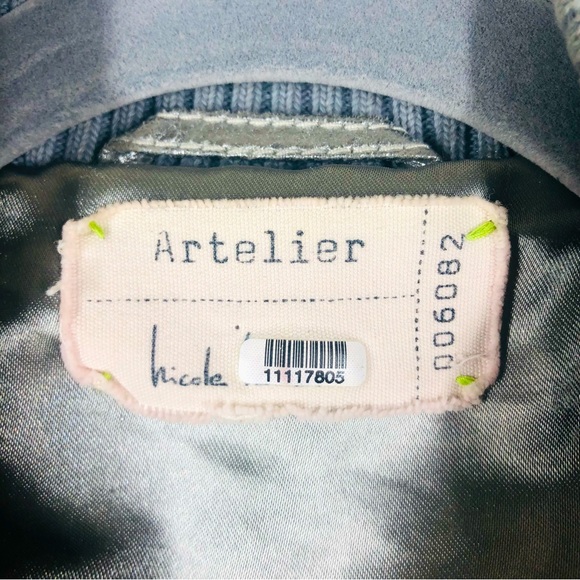 Nicole Miller Artelier Silver Quilted Lamb Leather Bomber Jacket Small - Picture 5 of 9